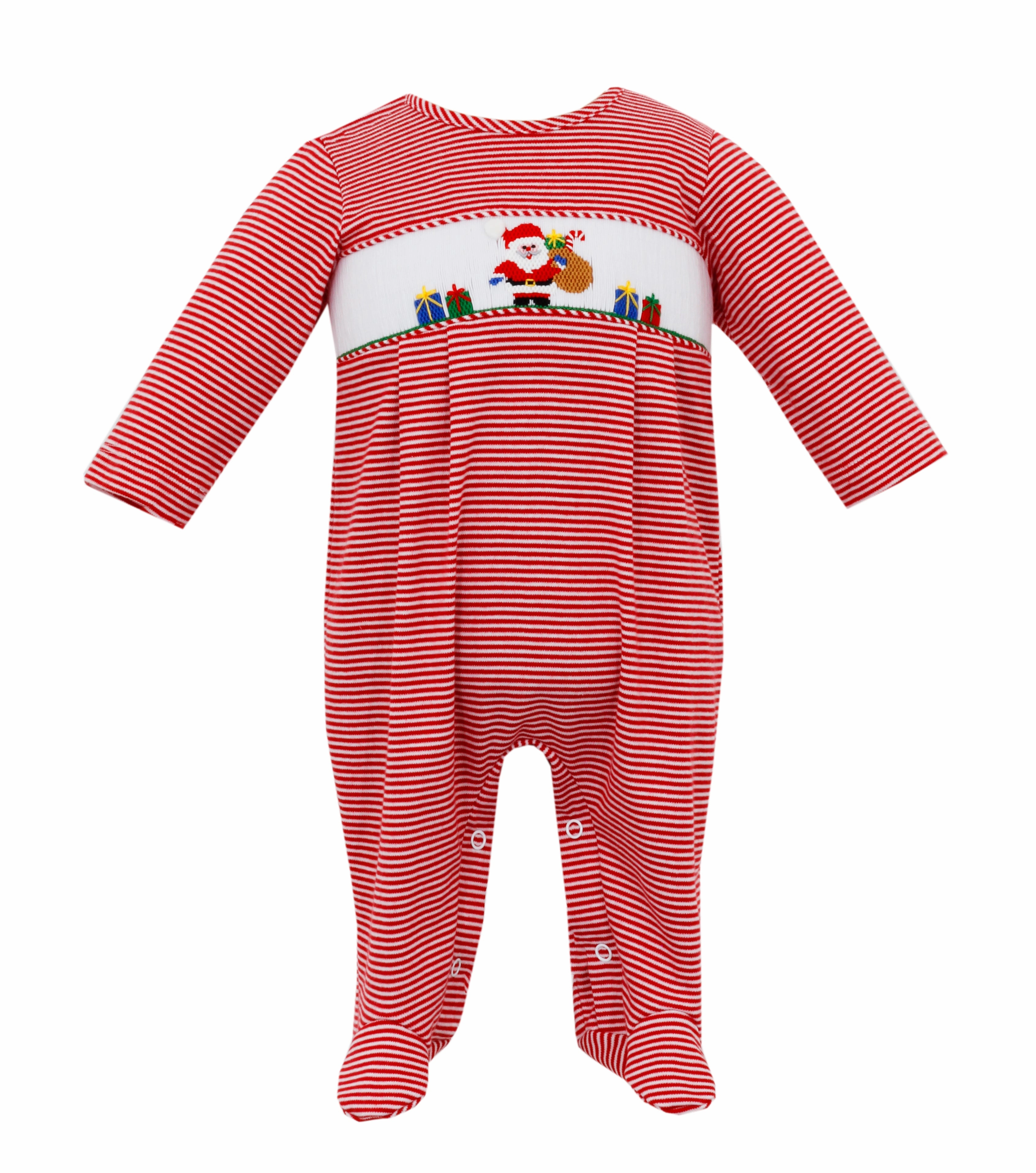 Elite Vibe OdorControl Treatment Red Stripe Knit Smocked Santa Footie with Feet