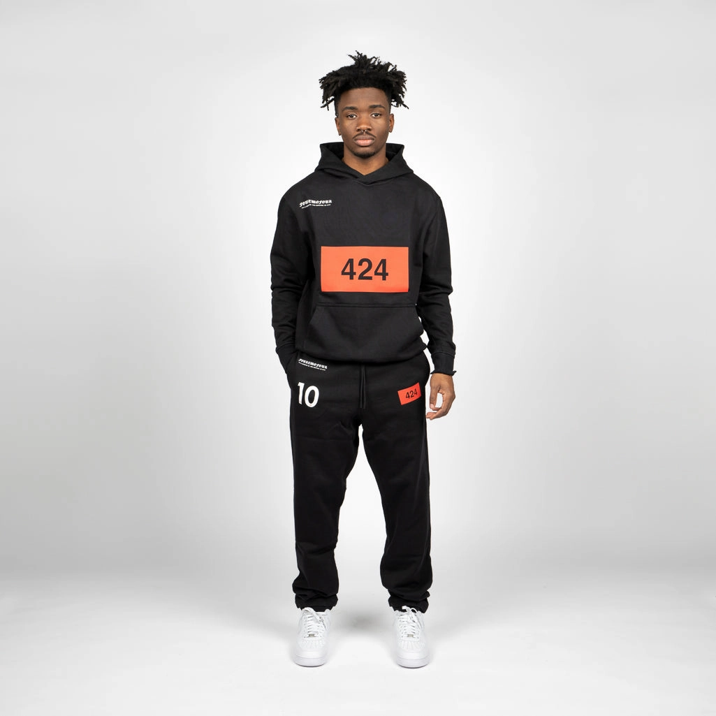 Stretchable Fabric Office Attire 424 Felpa Stampata Hoodie - Black