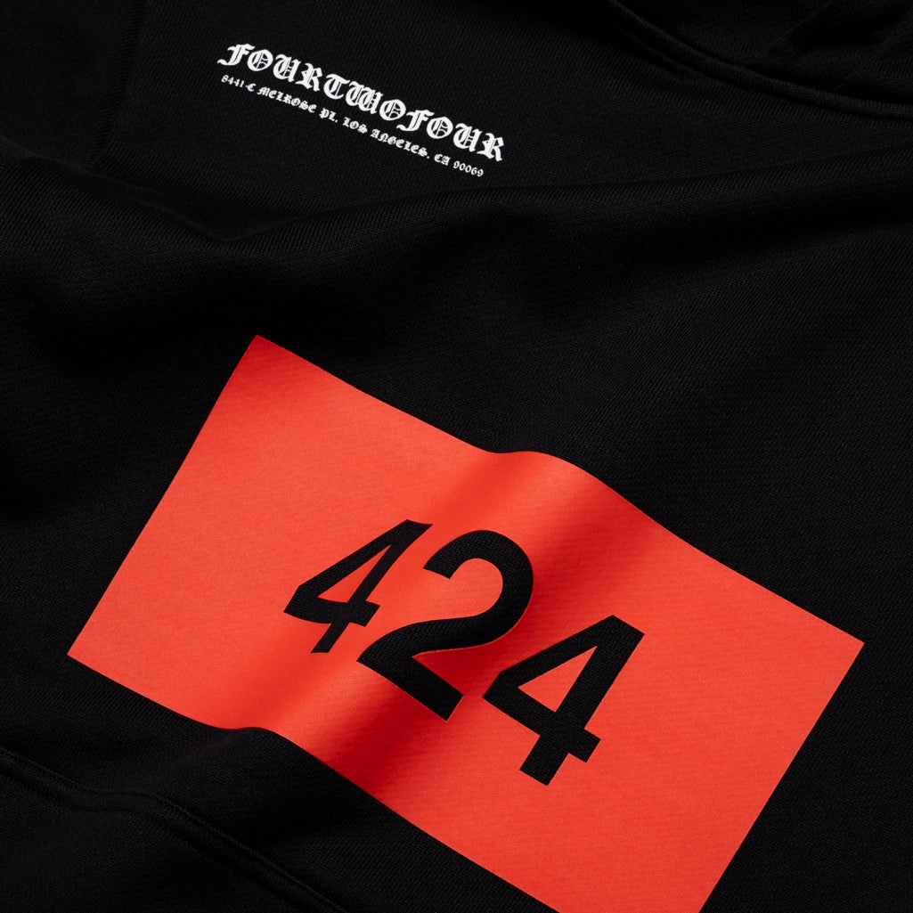 424 Felpa Stampata Hoodie - Black MultiFunctional Pockets Low Care