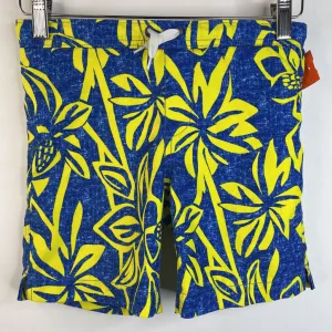 Size 7: Lands End Blue Yellow Floral Swim Shorts Poolside-Chic