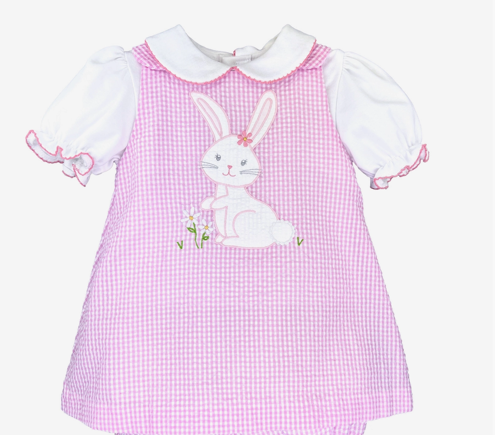 casual sneakers AdjustableWaist Pink Seersucker Dress w/ Bunny Applique