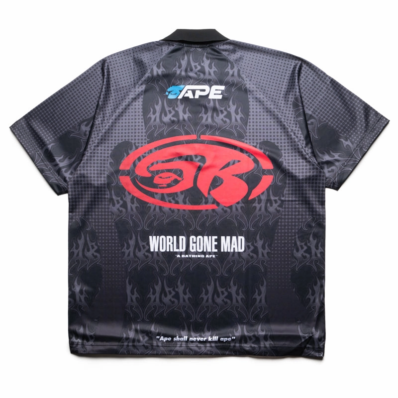 A Bathing Ape Flame Pattern Half Zip Polo Shirt - Black All weather Modern Fashion