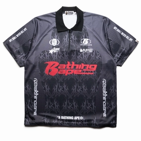 Zero Core Easy Wear A Bathing Ape Flame Pattern Half Zip Polo Shirt - Black