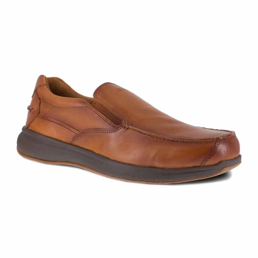 Comfortable Walk Heavy Duty Toe Cap Florsheim Men's Slip-on Work Boat Shoe Steel Toe Bayside Fs2325 In Cognac