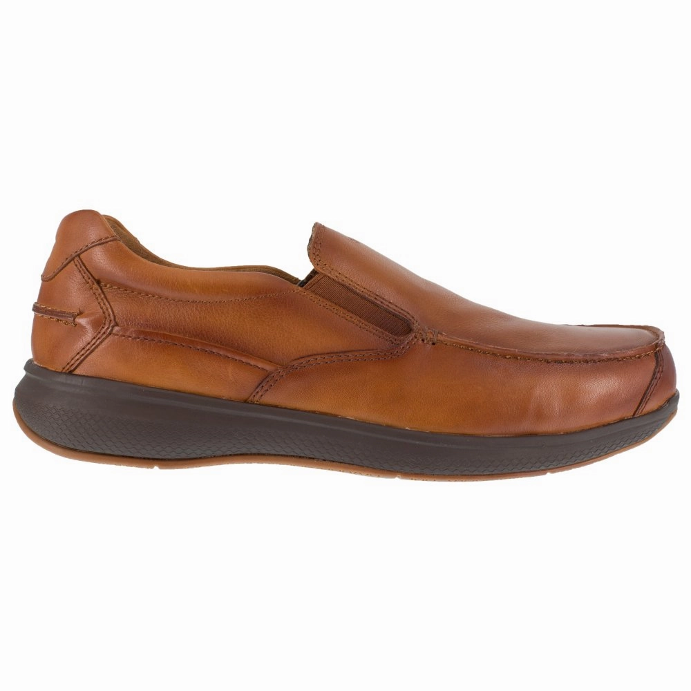 Florsheim Men's Slip-on Work Boat Shoe Steel Toe Bayside Fs2325 In Cognac Heavy-duty Protection