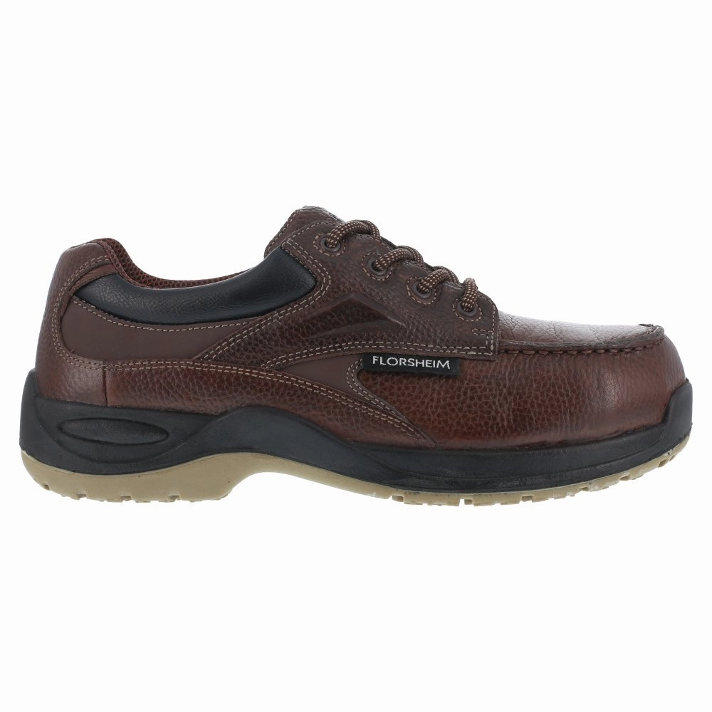 Florsheim Men's Work Shoe's Casual Moc Toe Oxford Composite Toe Rambler Creek Fs2700 In Brown Odor Control Shoes Mesh Upper