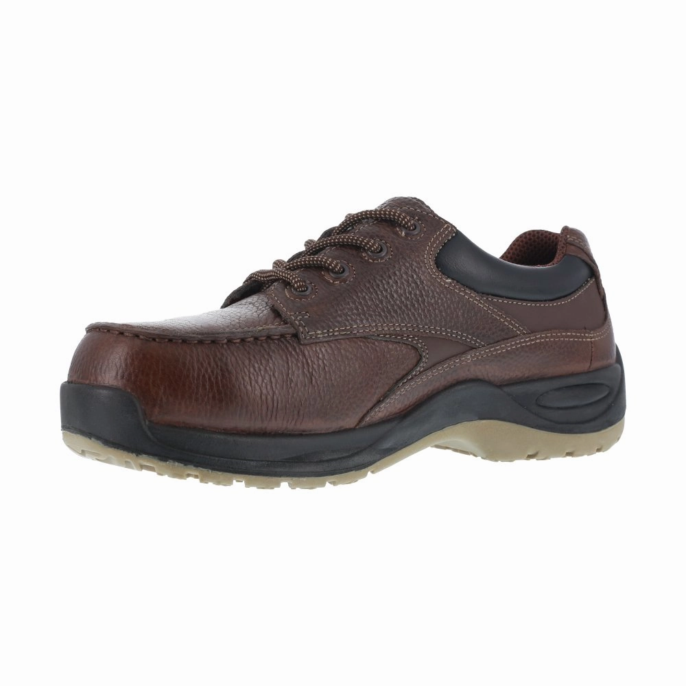 Florsheim Men's Work Shoe's Casual Moc Toe Oxford Composite Toe Rambler Creek Fs2700 In Brown Cold Proof Footwear Reinforced Cushioning