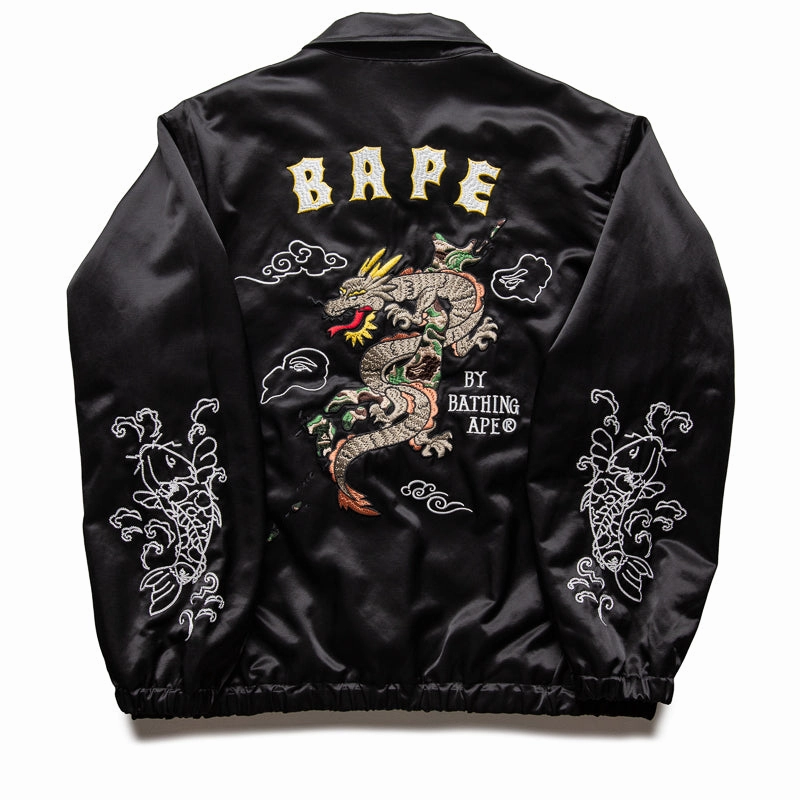 A Bathing Ape Satin Souvenir Jacket - Black Digital Core Modern Cut