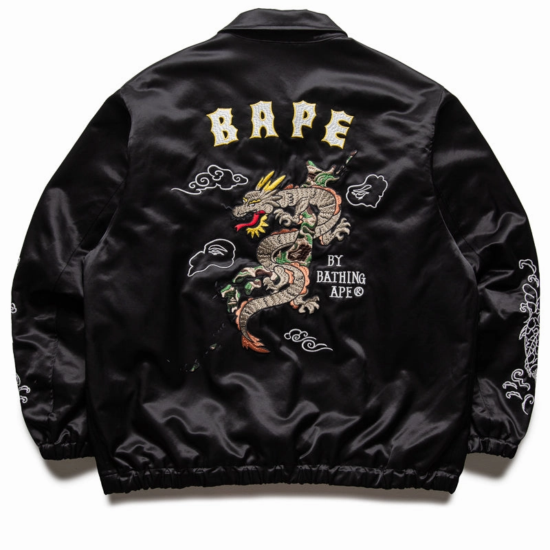 Adjustable Waistbands A Bathing Ape Satin Souvenir Jacket - Black