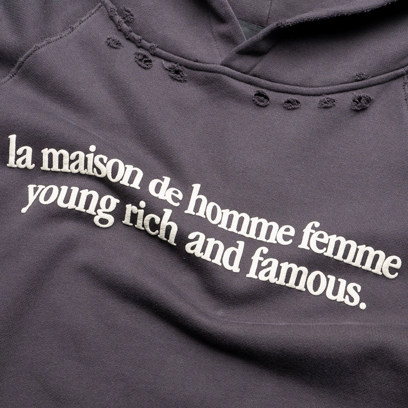 Homme Femme Destroyed Maison Hoodie - Black Spark Glow