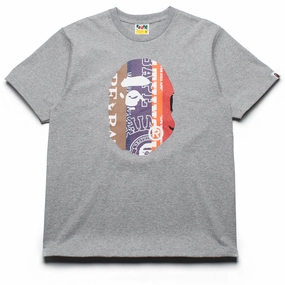 Casual Day A Bathing Ape Fans Scarf Pattern Ape Head Tee - Grey