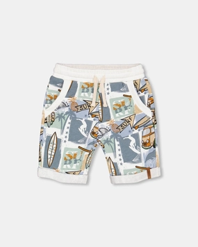 French Terry Short Printed Surf And Caravan Stretchable Material