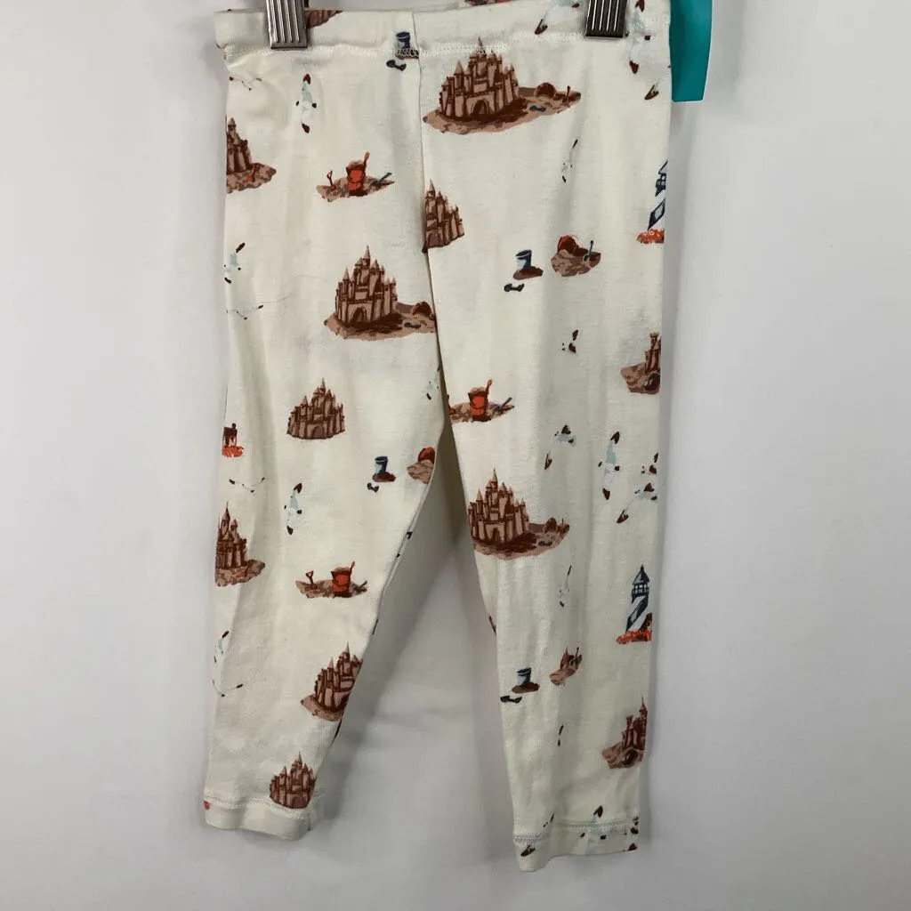 Size 12-18m: Milk Barn White/Brown Sand Castle Print Pants Non Slip Waistband Active Look