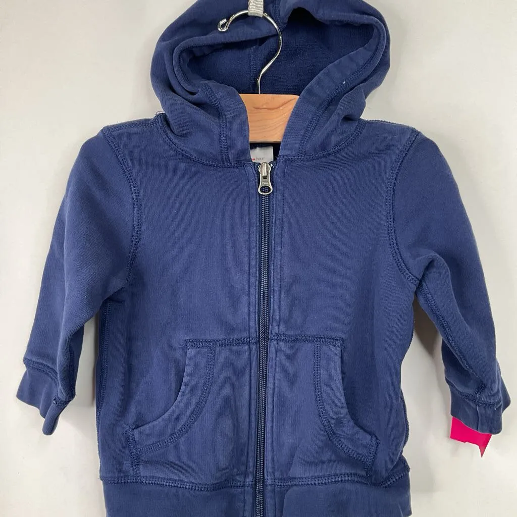 Fade Resistant Dye Method Midweight Layer Size 2 (85): Hanna Andersson Navy Zip Up Hooded Jacket