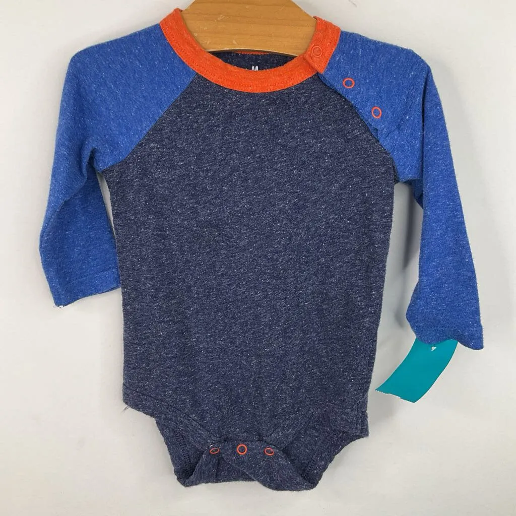 Size 3-6m: Primary 2 Tone Blue Long Sleeve Shirt Exquisite color - fast