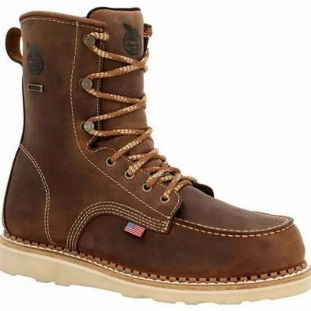 Georgia Boot America Made Men's Waterproof Tall Work Boots Gb00532 In Brown Comfortable Stride Flexible Frame Rough Terrain