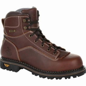 Cushioned Step Cold Weather Commuter Stylish Option Georgia Boot Amp Lt Low Heel Logger Men's Waterproof Work Boots Gb00270 In Brown