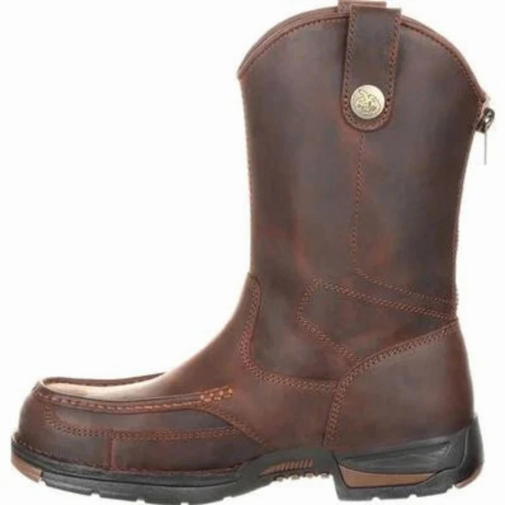 Georgia Boot Athens Men's Pull-on Work Boots Gb00226 In Brown Rugged Built Hiking Trails Slip Resistant Outdoor Explorer