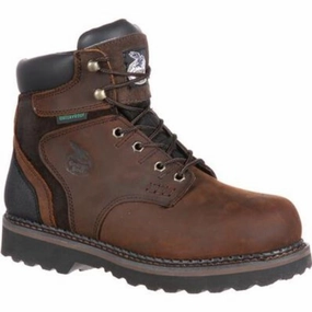 Georgia Boot Brookville Men's Steel Toe Waterproof Work Boots G7334 In Brown compression Comfort Lining Active Nomad