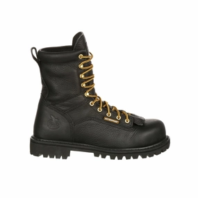 Comfort arch Hydrophobic coating Georgia Boot Low Heel Logger Men's Lace-to-toe Work Boots G8010 In Black