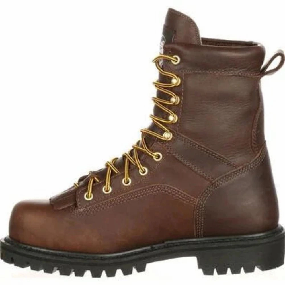 Off Duty Seamless Comfort Snow Trekker Georgia Boot Low Heel Logger Men's Waterproof Work Boots G8041 In Brown