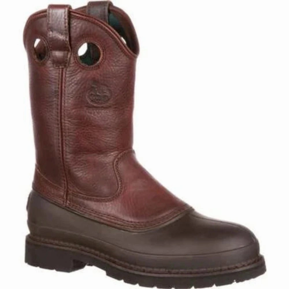 Georgia Boot Muddog Men's Steel Toe Wellington Work Boots G5655 In Brown High Traction All Day Worker
