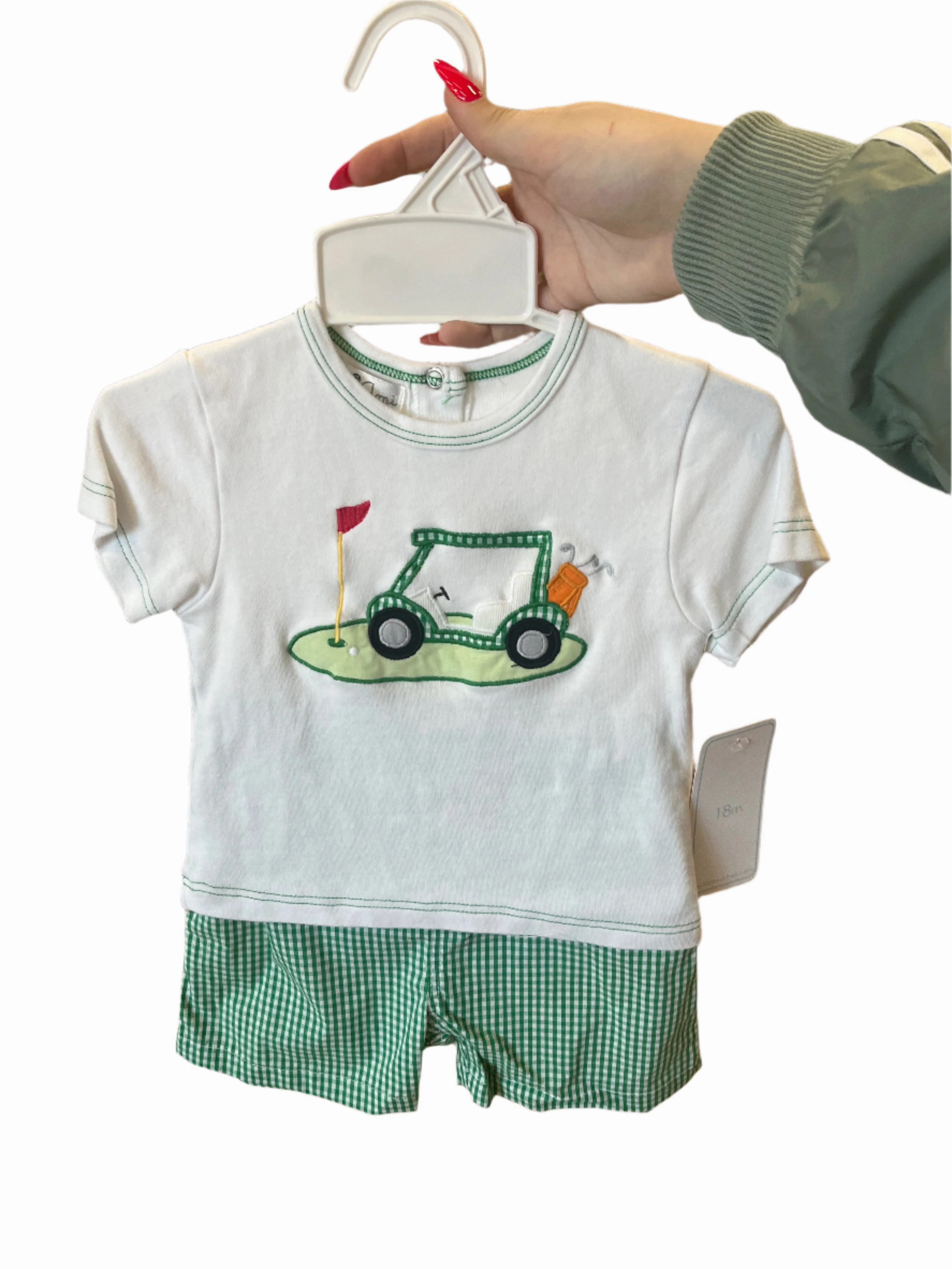 Spark Mood ComfortStretch Gingham Applique Golf Cart Short Set