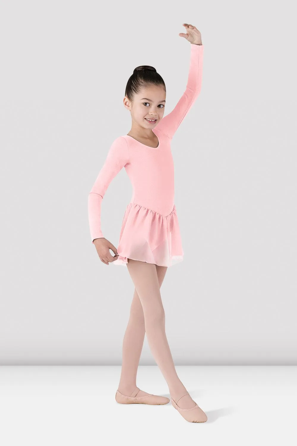 Girls Long Sleeve Skirted Leotard SweatActivated Cooling Gusseted Crotch Construction