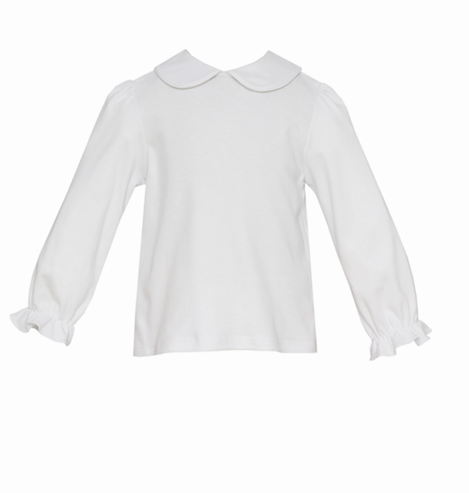 Girls' White L/S Blouse ShrinkageFree Fabric