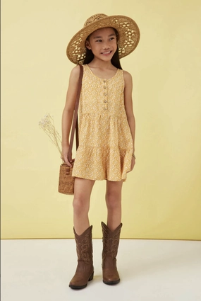 Girls Ditsy Floral Buttoned Tiered Wide Leg Romper ReinforcedHem King Mode