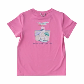 Quick Wear Girls Pro Performance Short Sleeve Fishing T-shirt in Fuchsia Pink Beach Lifeguard