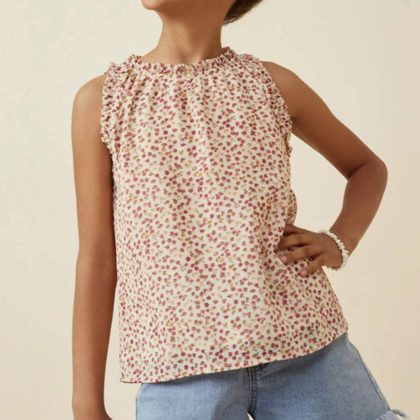 EcoCertifiedTextile Girls Ruffle Detail Ditsy Tank