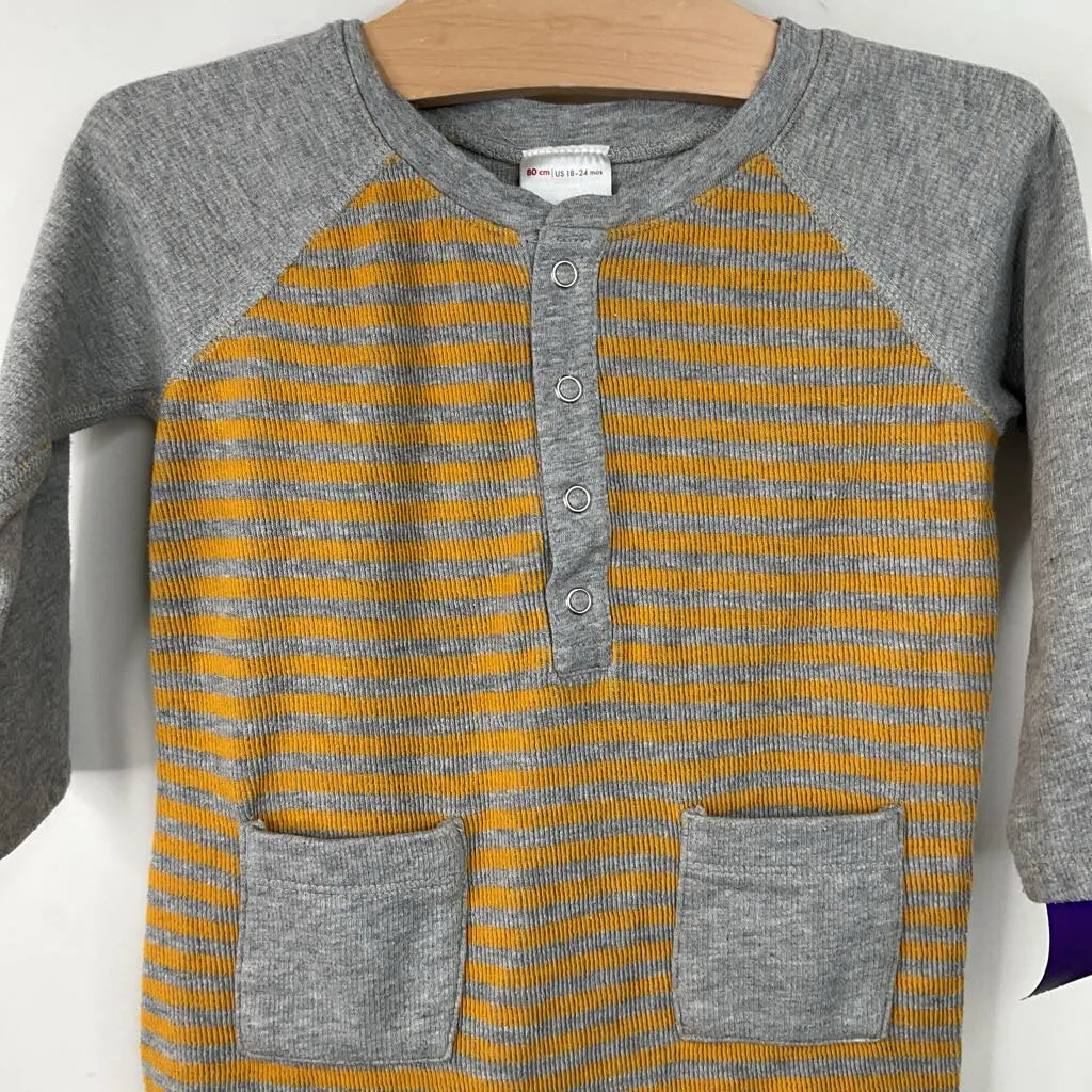 Slim - fit Size 18-24m (80): Hanna Andersson Grey/Yellow Striped Romper