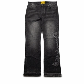 Happy Core Godspeed New York Stitched OG Logo Flared Denim - Grey Wash