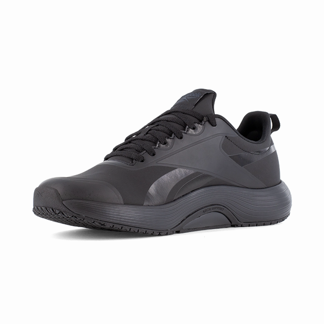 Slip Resistant Outsole Flexible Rocker Sole Reebok Work Lite Plus 4 Work Soft Toe RB5101 Men's Athletic Work Shoe in Black