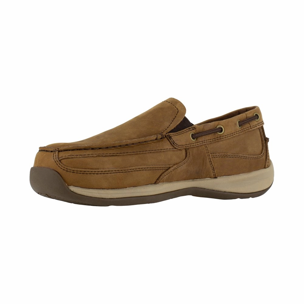 Rockport Slip-on Work Boat Shoe Men's Steel Toe Sailing Club Rk6737 In Brown Quick Adjustment Industrial Support