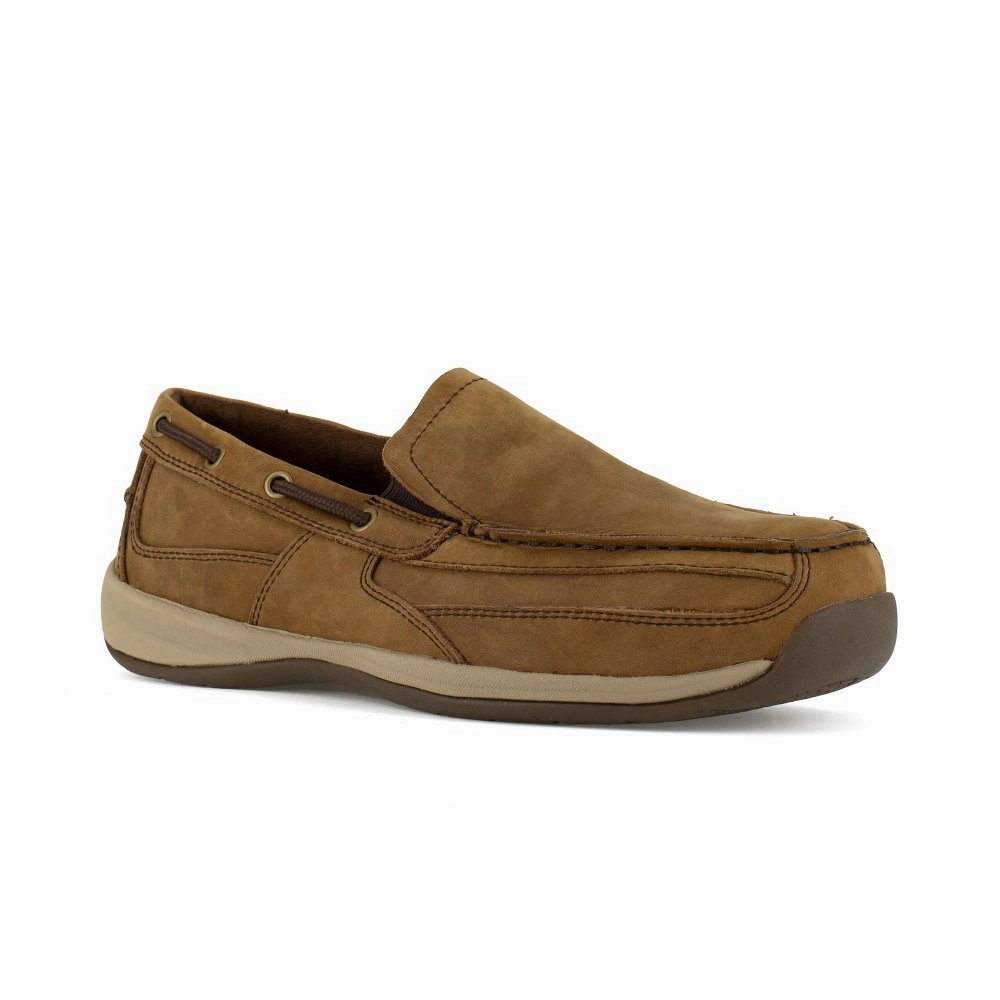 Rockport Slip-on Work Boat Shoe Men's Steel Toe Sailing Club Rk6737 In Brown Power Work Gear