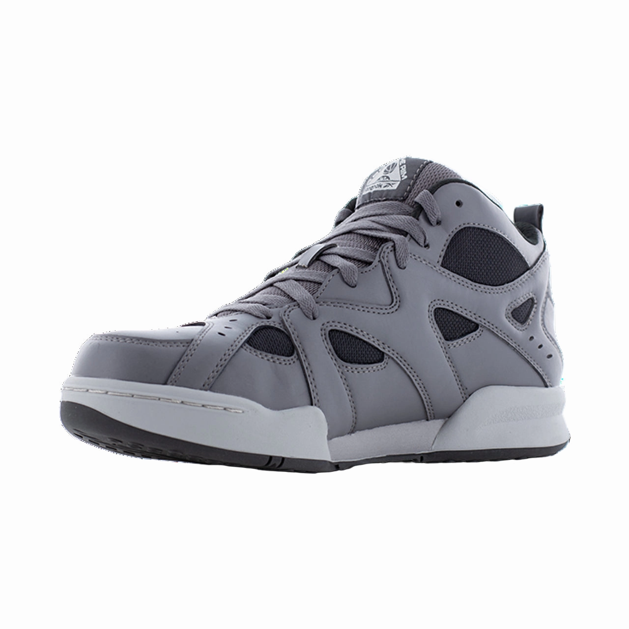 Adjustable Strap Integration Abrasion Resistant Toe Guard Reebok Work ATR Decimator Work RB9421 Men's Mid Cut Work Sneaker with Internal Metatarsal Guard - Gray and Black
