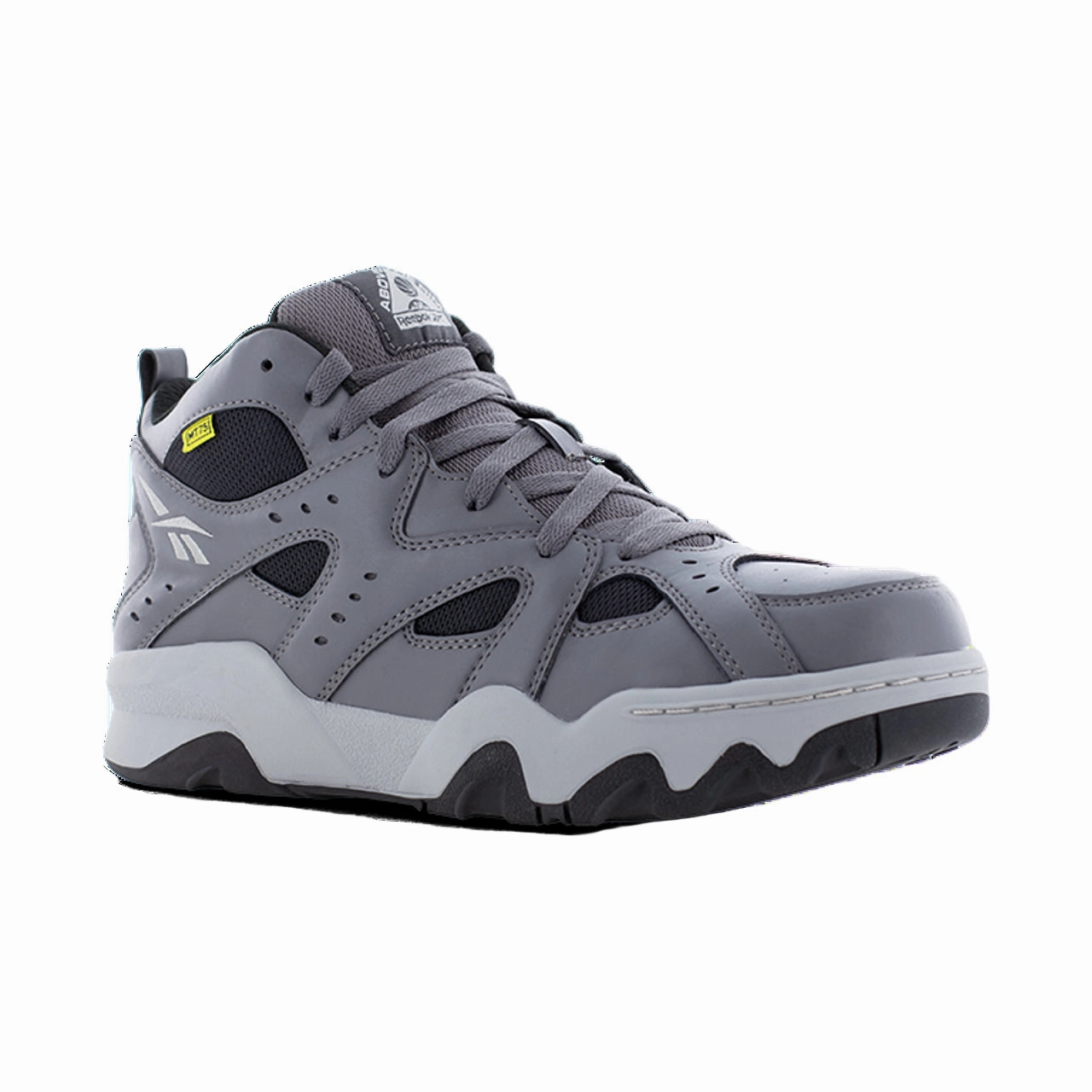 Abrasion Resistant Upper Reebok Work ATR Decimator Work RB9421 Men's Mid Cut Work Sneaker with Internal Metatarsal Guard - Gray and Black