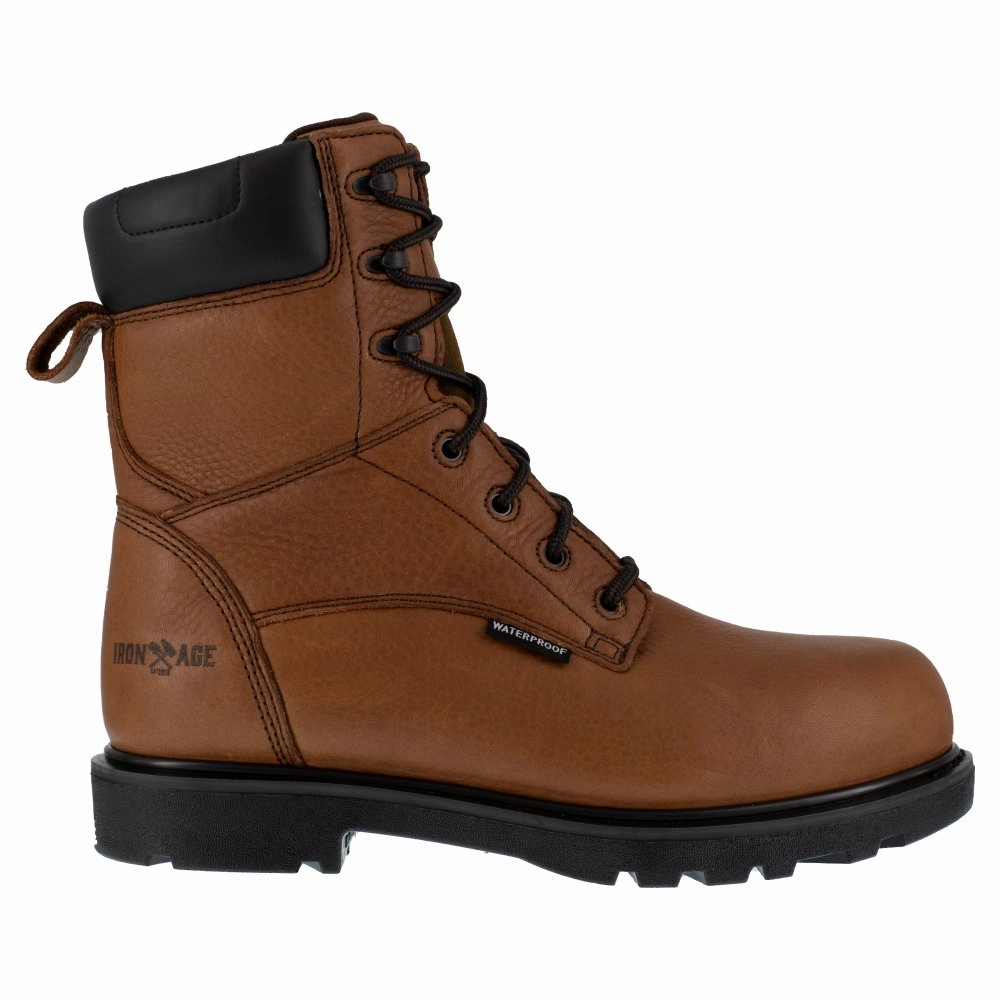 Oil Resistant Sole Professional Performance Iron Age 8" Men's Work Boot Waterproof Composite Toe Hauler Ia0180 In Brown