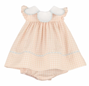 Classic Petal Collar Float Dress Peach Gingham Cozy Design