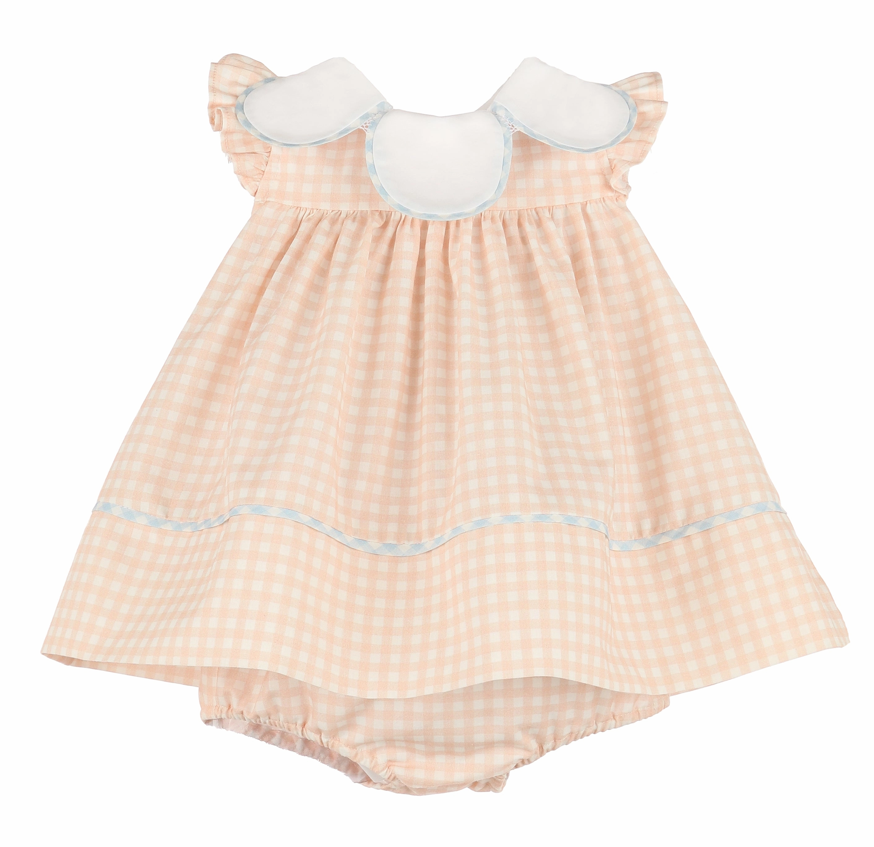 Classic Petal Collar Float Dress Peach Gingham Beach Ready