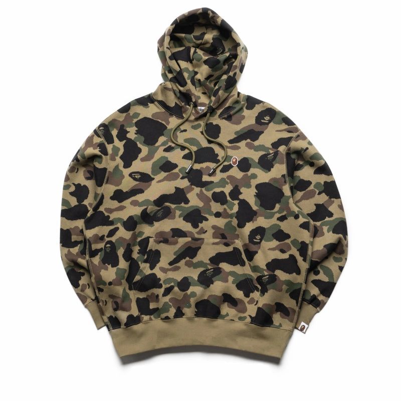 A Bathing Ape 1st Camo Jacquard One Point Relaxed Fit Hoodie - Green MinimalistDesign QuickRelease Fasteners