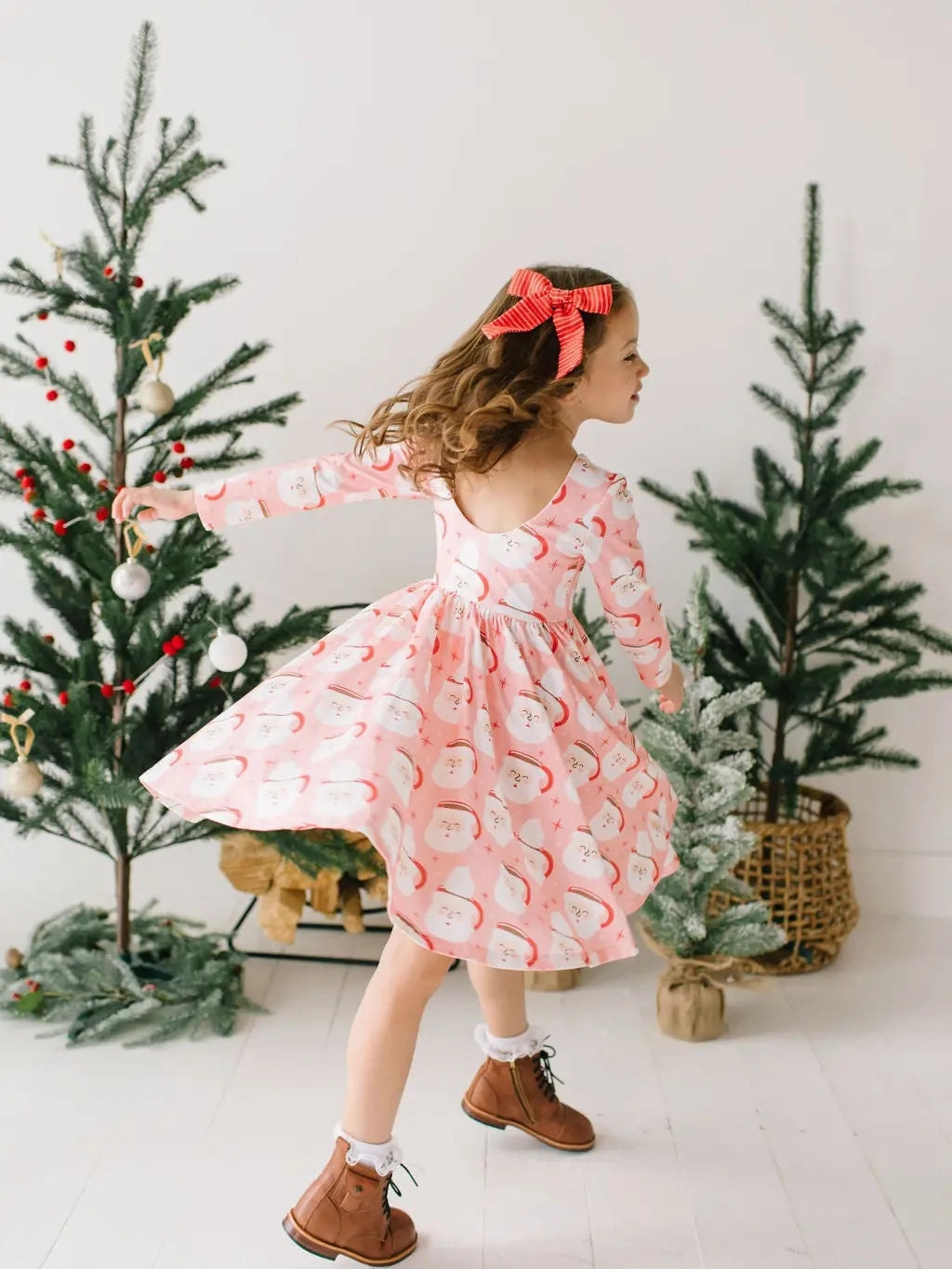 Gwendolyn Dress in Santa Cocoa | Girls Christmas Joyful Mood