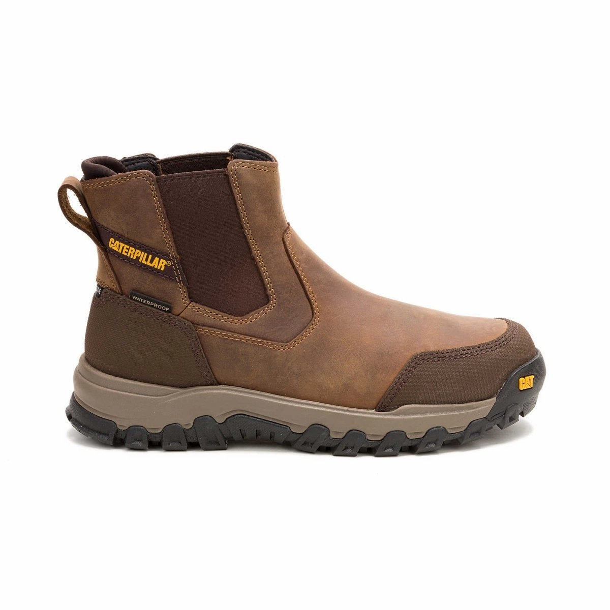 Caterpillar Men's Threshold Rebound Chelsea Waterproof Steel Toe Work Boot (P91783) In Bison Comfortable Grip Warm And Comfortable