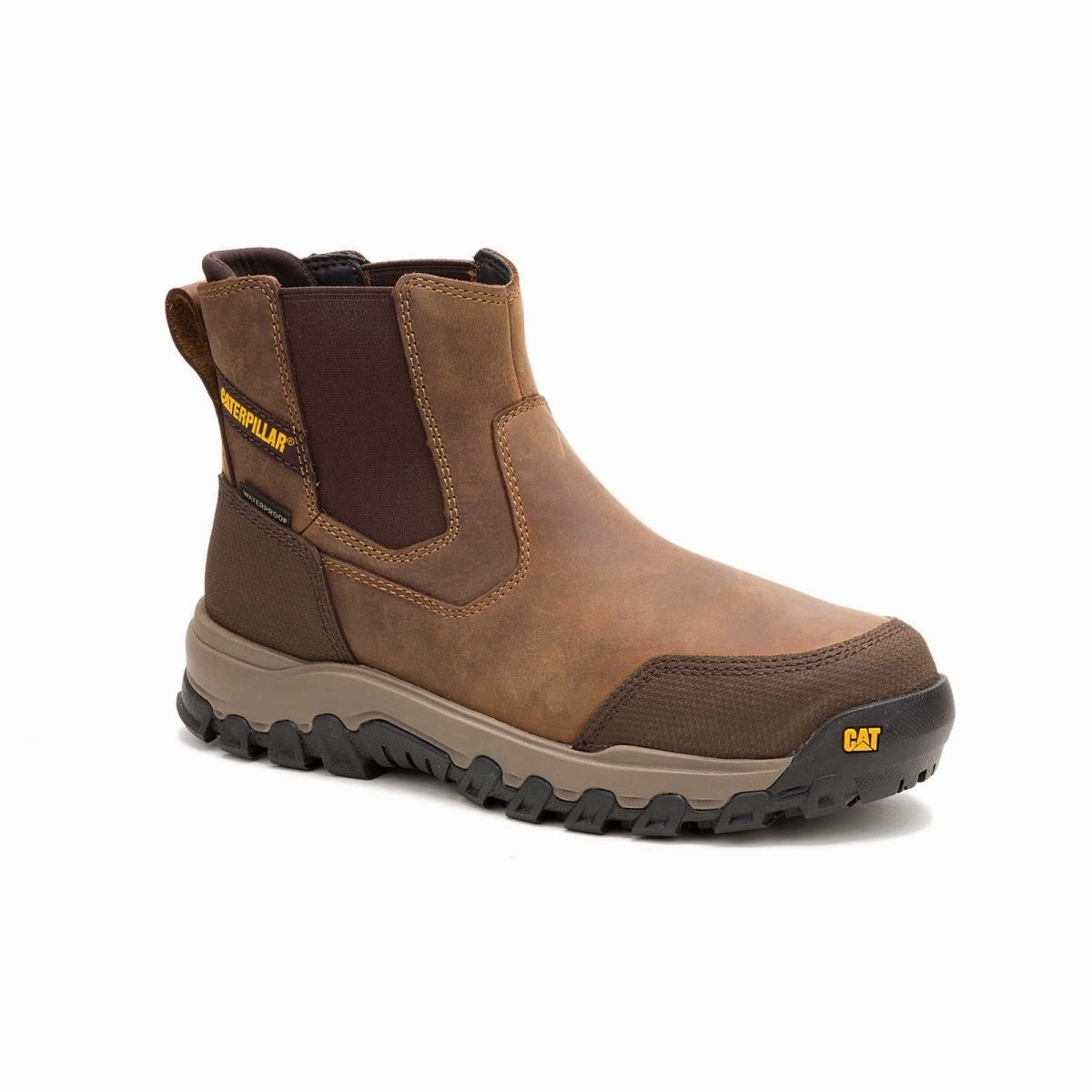 Caterpillar Men's Threshold Rebound Chelsea Waterproof Steel Toe Work Boot (P91783) In Bison Breathable River Crossing Comfortable Movement