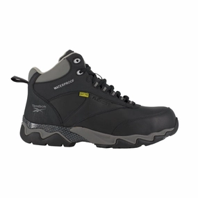 Slip On Reebok Beamer Men's Waterproof Athletic Work Boot with CushGuard? Internal Met Guard - Black with Grey Trim - Rb1067