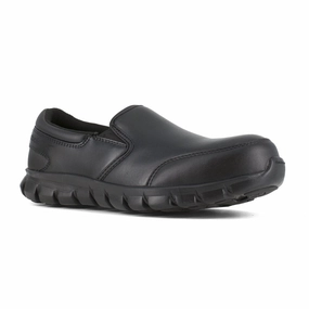Reebok Women's Sublite Cushion Athletic Work Slip-on Composite Toe Rb036 In Black Power Grip