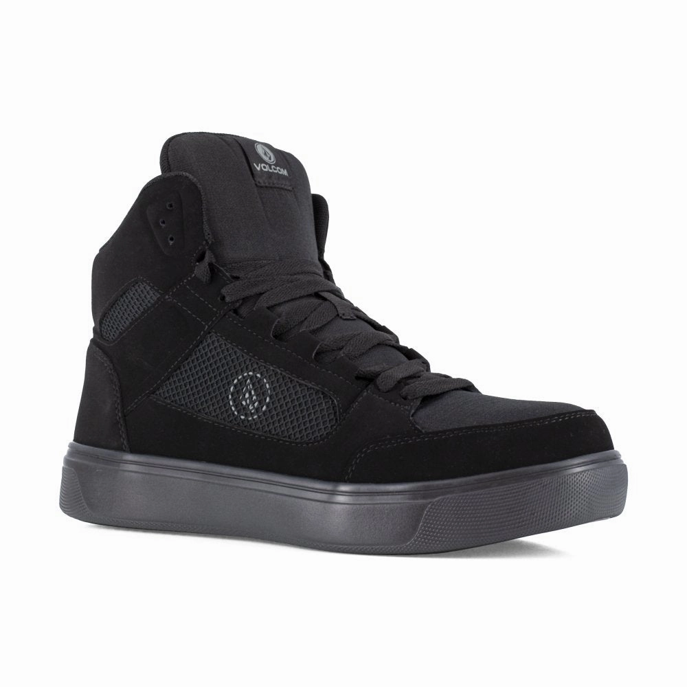 Volcom Men's Skate Inspired Work High Top Composite Toe Shoes Evolve Vm30244 In Triple Black Long-Lasting Comfort