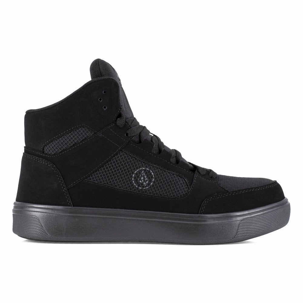 Volcom Men's Skate Inspired Work High Top Composite Toe Shoes Evolve Vm30244 In Triple Black Protection Standard